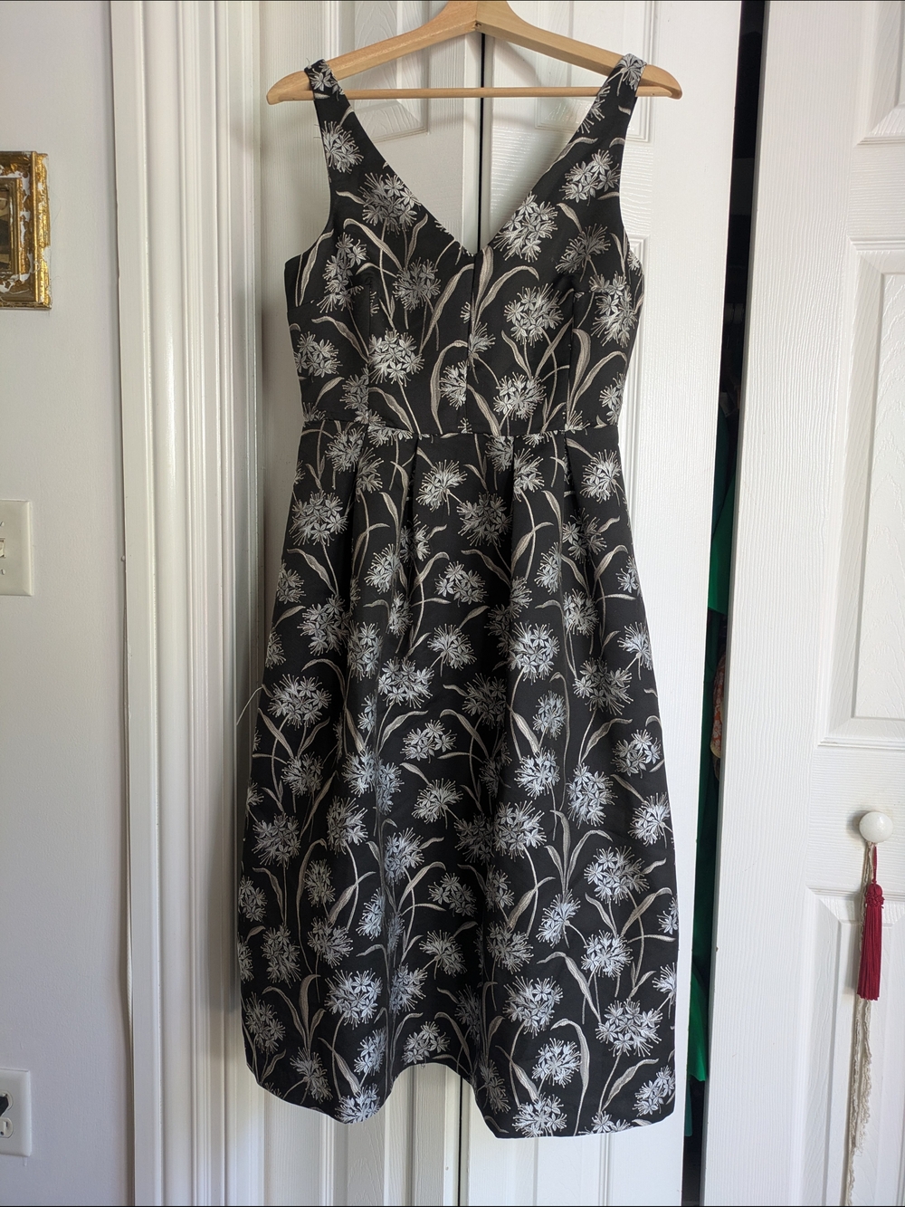Oasis Black Midi Dress with White Floral Print